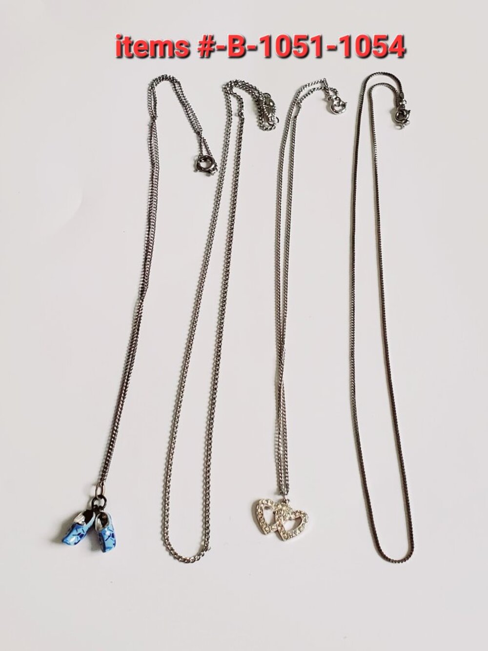 4 Silver Chain Necklaces, items # B-1051-1054,. wt . 12 grams.